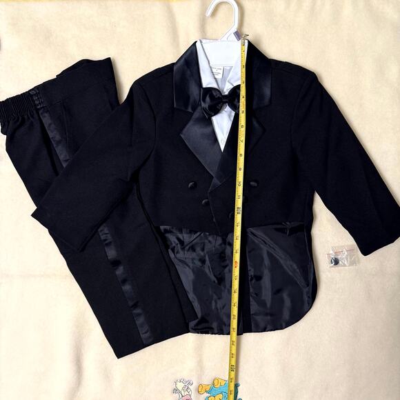 Vintage 90s Tuxedo Suit Set Boys Size 3T Black White 100% Polyester 4-Piece - Picture 5 of 9